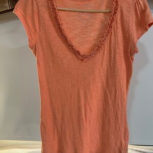 INC International Concepts Orange Pink Fitted Ruffled T-Shirt
